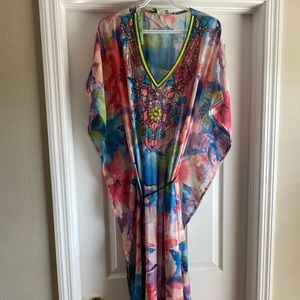 Maxi-length Multi-color Beaded Beach Cover-up